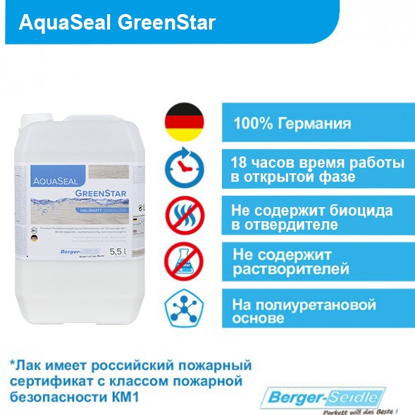 Berger Aqua-Seal GreenStar 5.5 л двухкомпонентный экологичный полиуретановый лак на водной основе